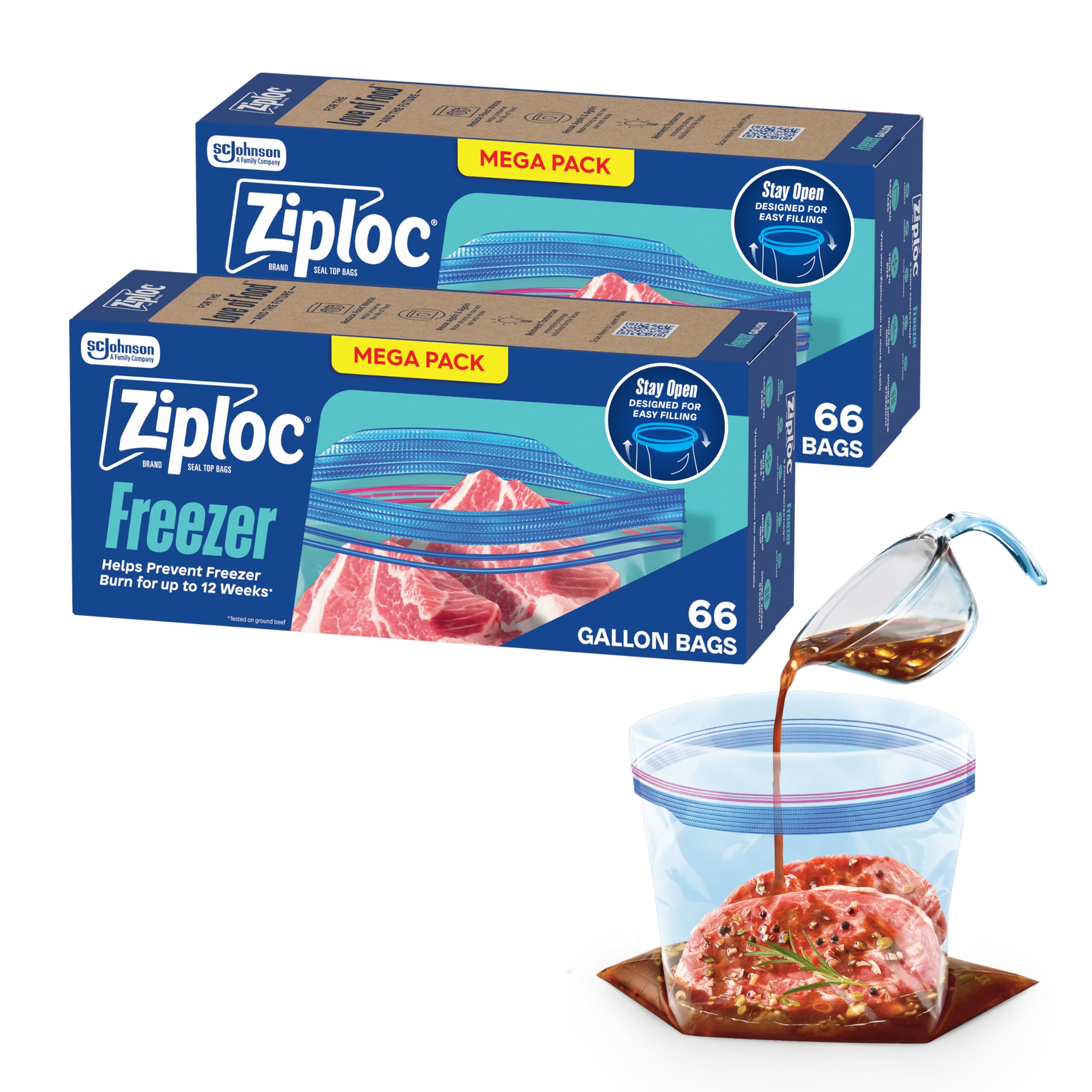 Amazon.com: Ziploc Gallon Food Storage Freezer Bags, 132ct Total